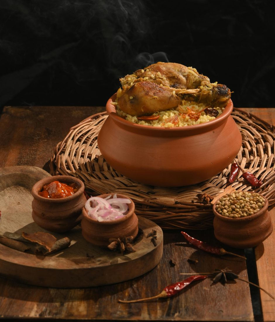Chicken biriyani served in a clay pot